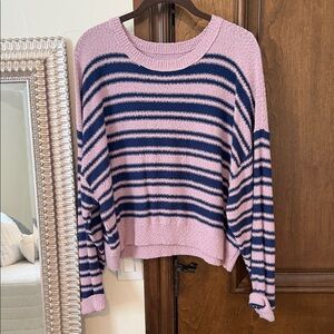 Pilcro Pink and Navy Striped Summer Sweater
